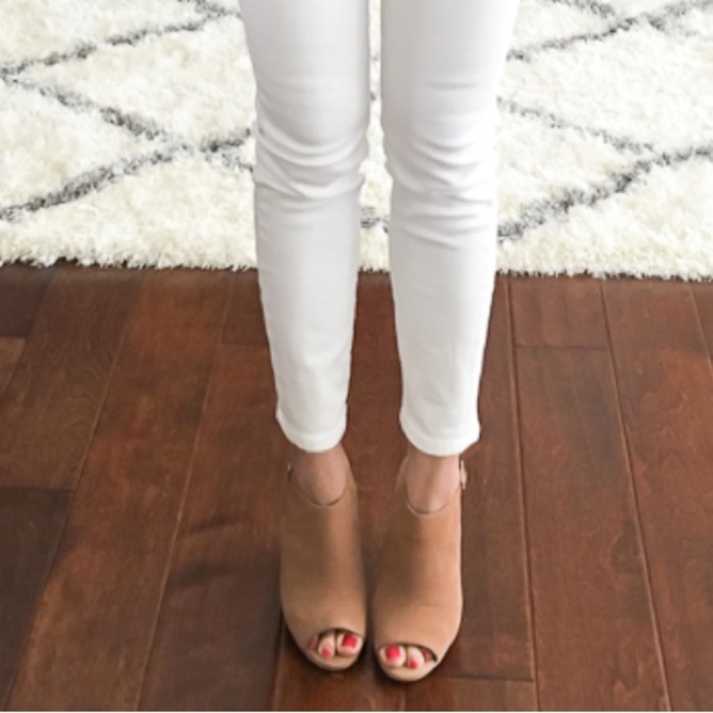 Suede Cognac Peep Toe Block Heel Slingback Sandal - Picture 2 of 7